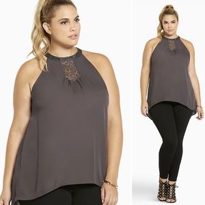 Torrid lace trim georgette halter mock neck tank top blouse size 1X